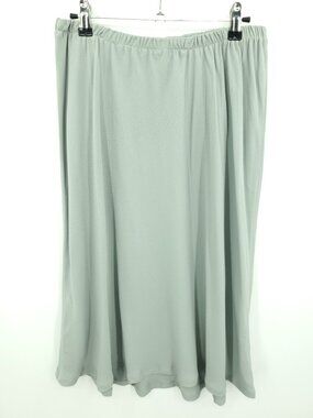 Eileen Fisher Crepe Sage Green Pull On Elastic Waist Midi Skirt M Gray/Green